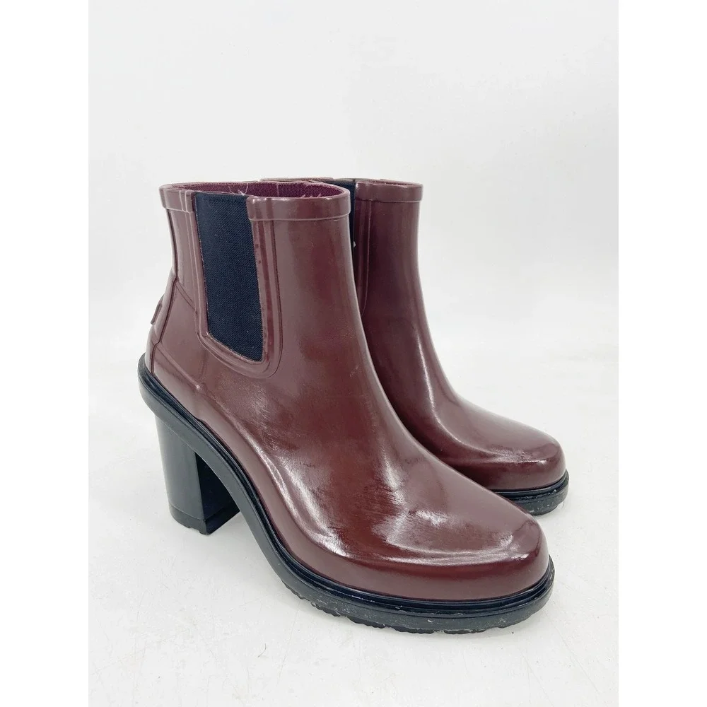 Hunter Women's Original Refined High Heel Burgundy Red Chelsea Rain Boots Size 6